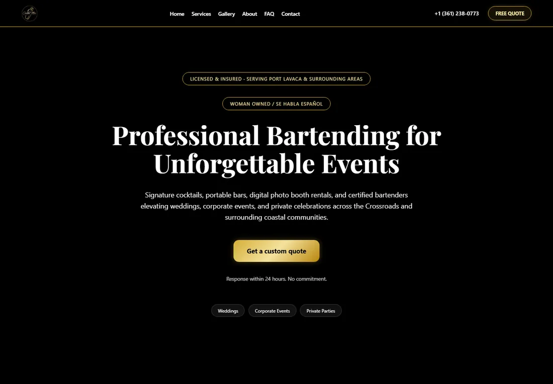 Coastal Mixx Bartending website homepage preview