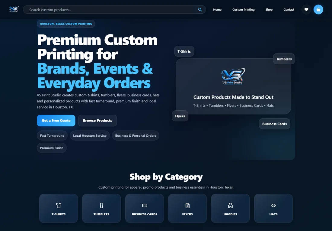 VS Print Studio ecommerce style website preview
